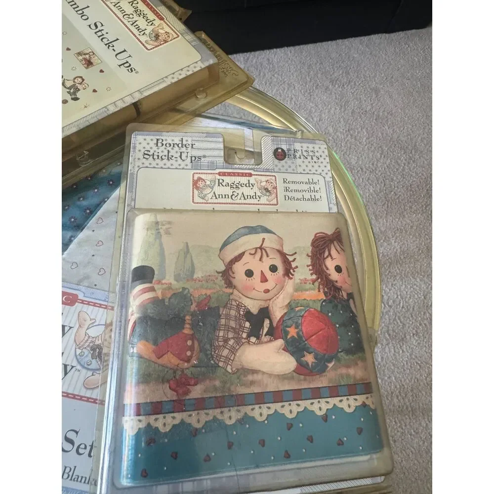 Classic Raggedy Ann & Andy 3-Piece Nursery Accessory Set/boarder/stickers VTG